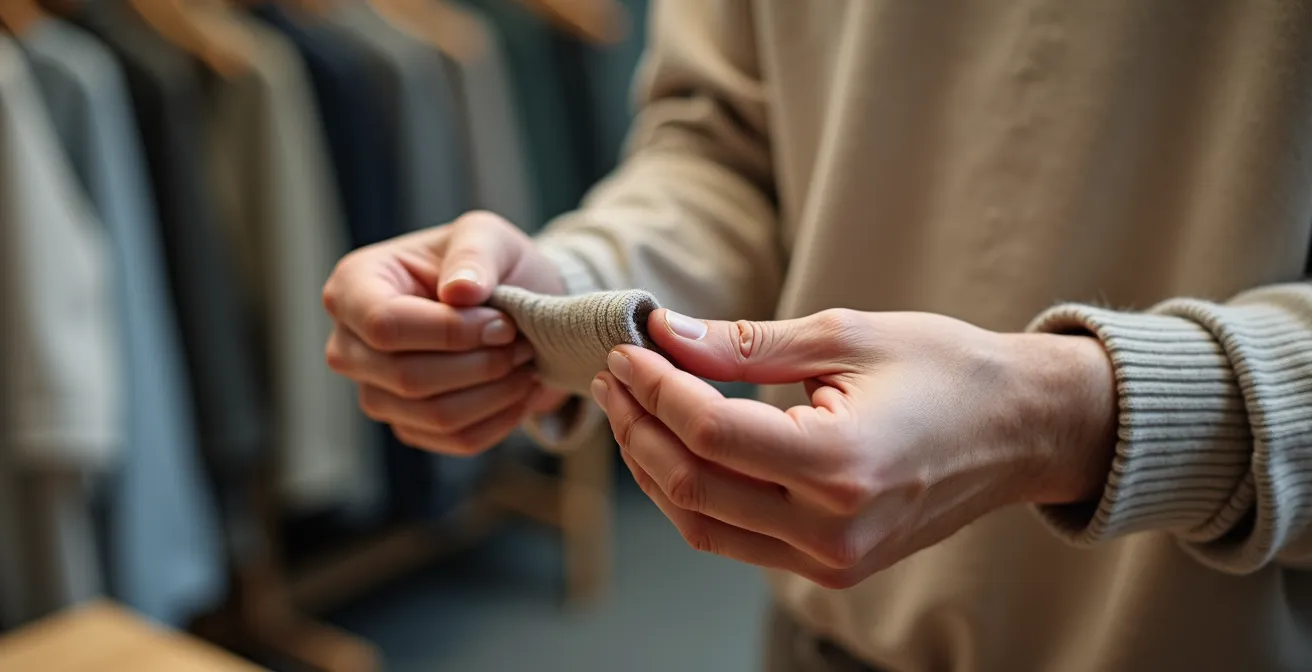 Test d'élasticité sur le poignet d'un pull en maille